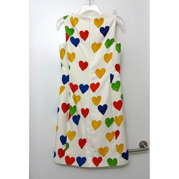 Akris Hearts Print Sheath Dress Cotton Silk White Rainbow Painterly Colorful 4 - Picture 8 of 16
